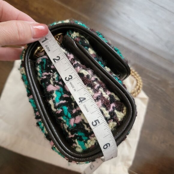 Tory Burch Fleming Tweed Convertible Shoulder Bag Brown Butter Yellow Designer - Picture 14 of 14